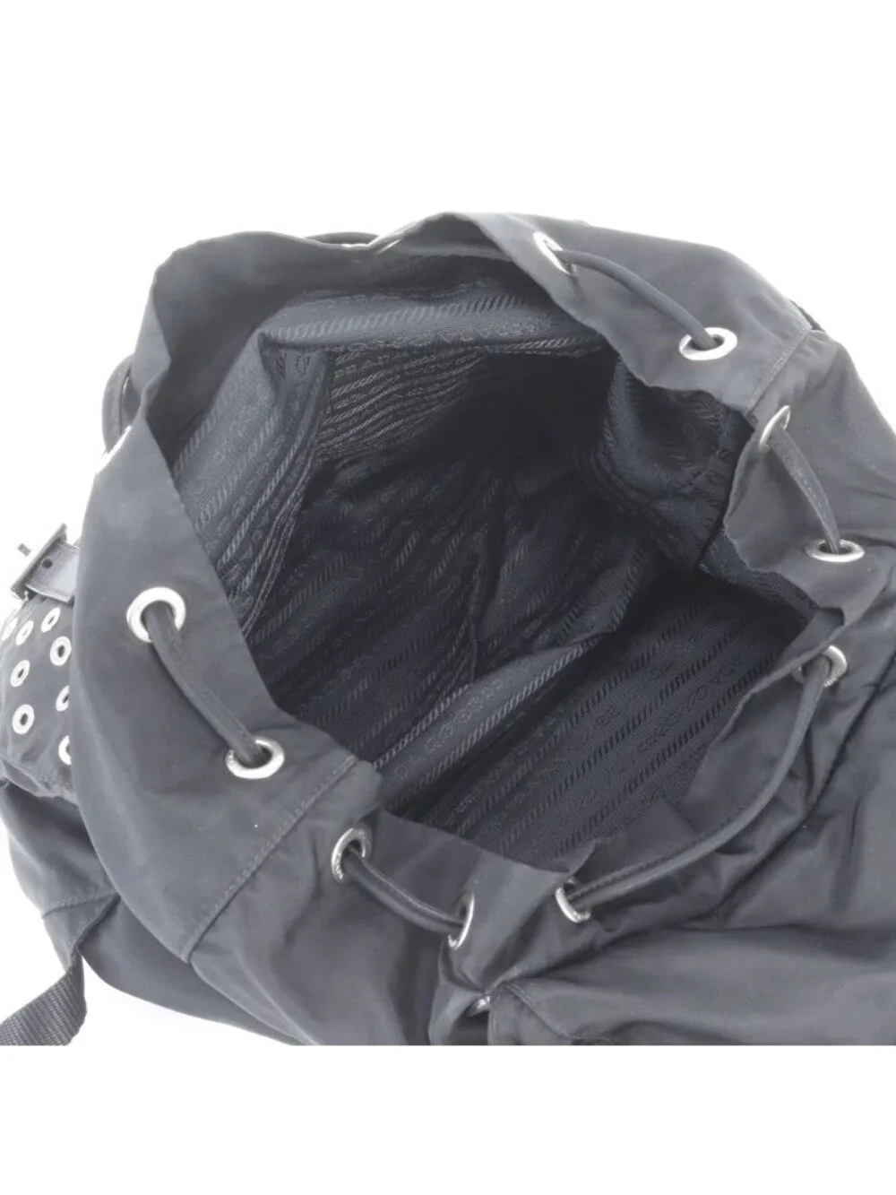 Prada Tessuto Nylon Perforated Leather Backpack Black